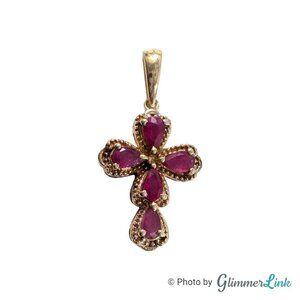 STS 925 Sterling Silver Gold Plated Pink Gemstone Religious Cross Pendant